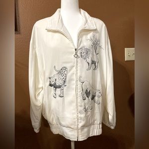 Rare treasure!!! Big cat embroidery nylon jacket with pleated collar.